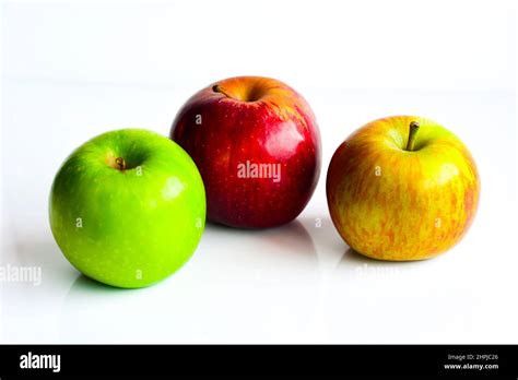 Colorful Apples Red Green And Yellow Fruit Isolated On White Background Health Concept Stock