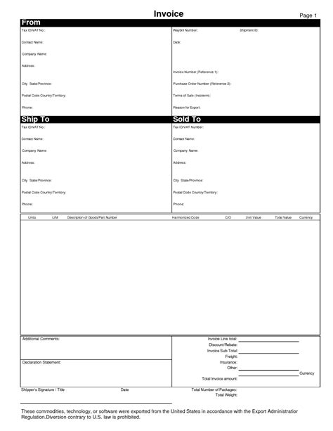 Commercial Invoice Ups Invoice Template Ideas