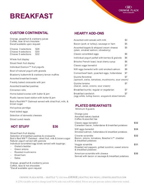 Crowne Plaza Seattle Downtown Catering Menus