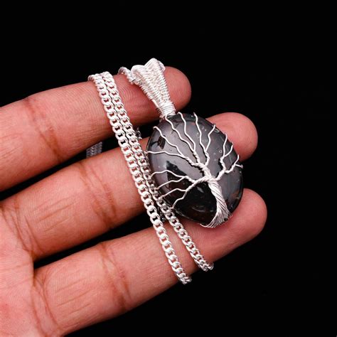 Tree Of Life Bloodstone Wire Wrapped Sterling Silver Pendant