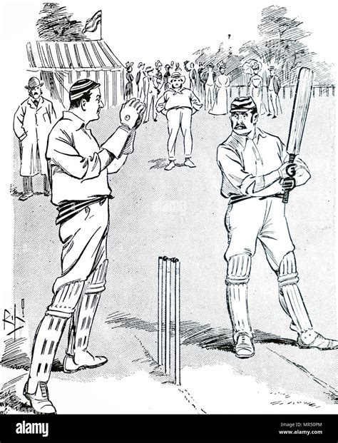 Cartoon depicting men playing cricket. Dated 20th century Stock Photo ...