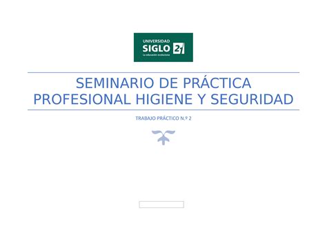 Seminario Seminario De Pr Ctica Profesional Higiene Y Seguridad