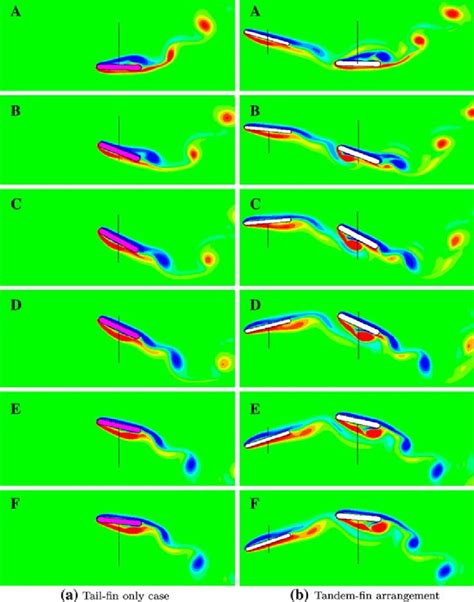 Spanwise Vorticity Contours Plotted Over A Half Fin Beat Cycle For Two