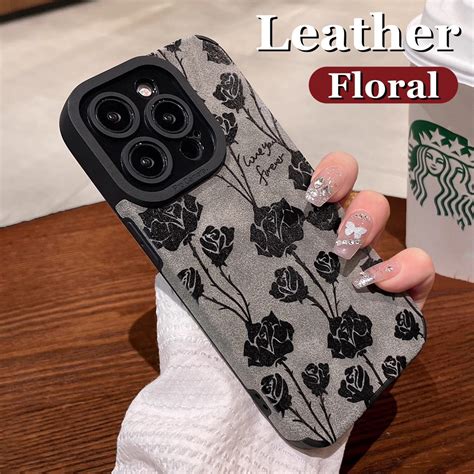 Capa De Couro Textura De Tinta Floral Para Telefone Iphone Pro Max