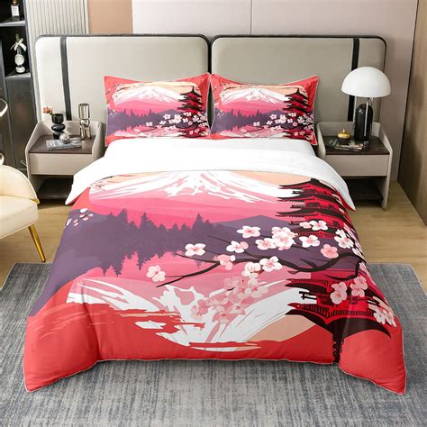 Yst Japanese Style 100 Organic Cotton Duvet Cover Red Cherry Blossoms