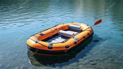 Premium AI Image | Inflatable boat with paddle on the lake Generative AI