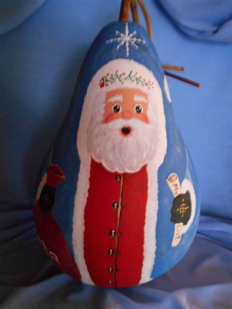 Hand Painted Large Blue Santa Gourd Etsy Hand Painted Gourds Hand