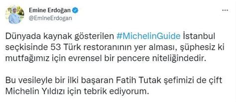 Emine Erdo An Michelin Y Ld Z Alan Fatih Tutak Efi Tebrik Etti