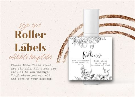 Roller Bottle Label Template Editable Labels Digital Etsy