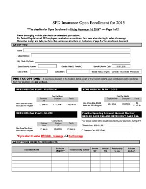 Fillable Online Spd Open Enrollment Form V Fax Email Print Pdffiller