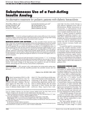 Fillable Online Care Diabetesjournals Subcutaneous Use Of A Fast Acting