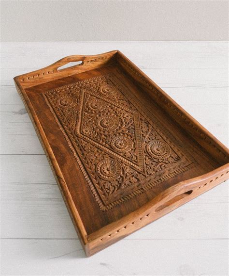 Vintage Carved Wood Serving Tray Serving Tray Wood Wooden Serving