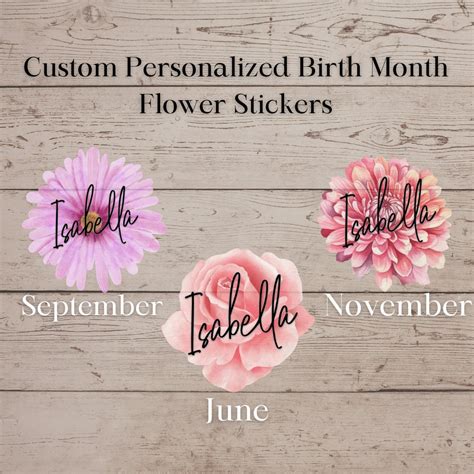 Personalized Birth Month Flower Sticker Custom Name Sticker Birth