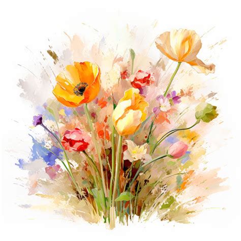 Flower Images Clipart in Impressionistic Art Style Artwork: Vector, PNG ...