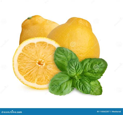 Lemon And Mint Leaves Isolated On A White Background Stock Image