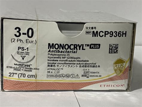 Monocryl Plus Calibre 30 De Longitud 70 Cm Aguja Ps 1 24 Mm