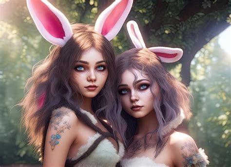 Premium AI Image | Bunny rabbit big ears human animal hybrid anime girl ...