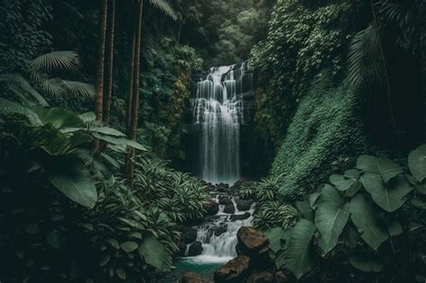 Cascada En El Bosque Verde Con Exuberante Vegetaci N Foto Premium