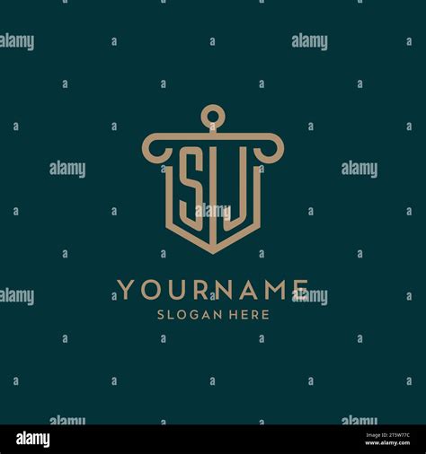 SJ Monogram Initial Logo Design With Shield And Pillar Shape Design