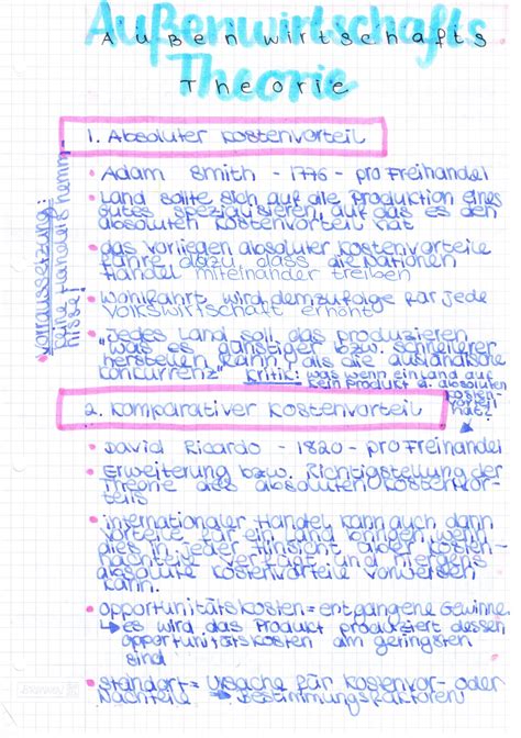Zusammenfassung Lernzettel Globalisierung Au Enhandelstheorien Abitur