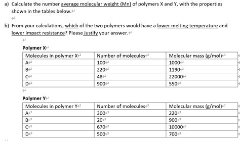 Solved A Calculate The Number Average Molecular Weight Mn