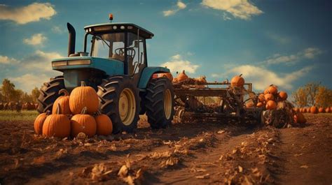 Premium Photo A Photo Of A Pumpkin Harvester On A Farm