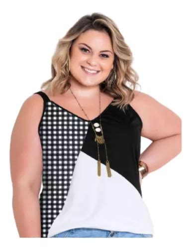 Blusa Blusinha De Alcinha Feminina Plus Size Xadrez Regata