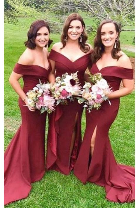 Mermaid Off The Shoulder Long Bridesmaid Dresses With Slit 3010283