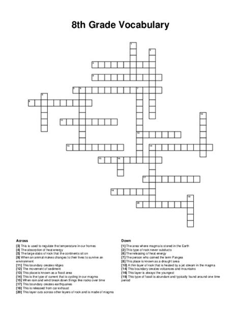 Th Grade Vocabulary Crossword Puzzle