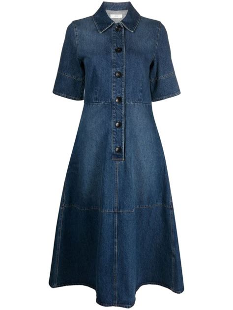 Co Flared Denim Midi Dress Blue Editorialist