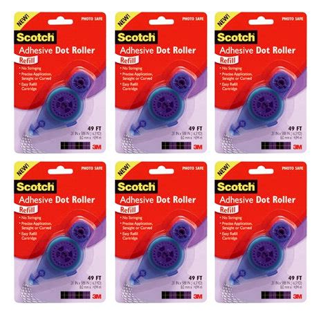 Scotch Permanent Adhesive Dot Roller Refill 49 Feet 6 Pack Bargain Pack