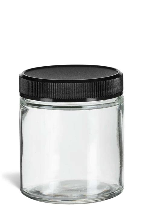 Straight Sided Clear Glass Jar 4 Oz W Std Black Lid