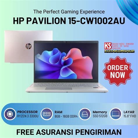 Jual Laptop HP Pavilion 15 CW1002AU Ryzen 3 3300U Ram 16gb Ssd 512Gb 15