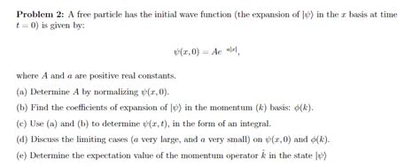 Solved Problem A Free Particle Has The Initial Wave Chegg