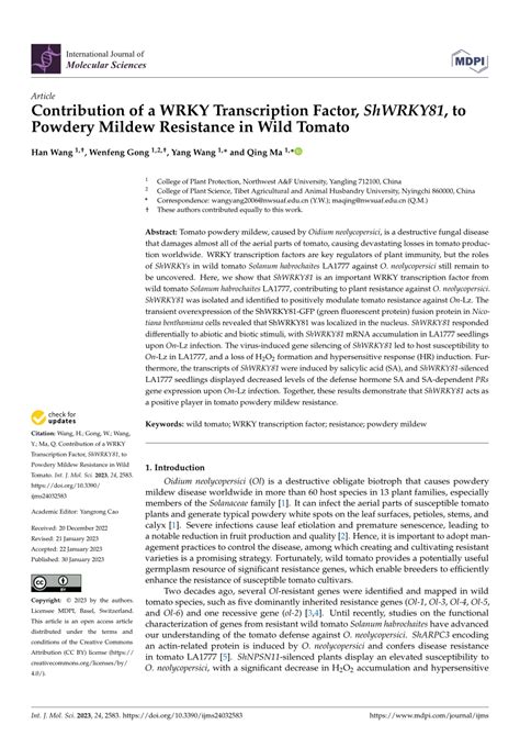 Pdf Contribution Of A Wrky Transcription Factor Shwrky81 To Powdery