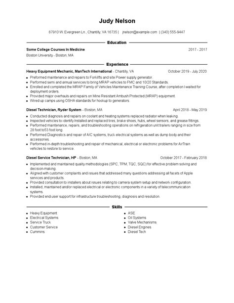 Heavy Equipment Mechanic Resume Examples and Tips - Zippia