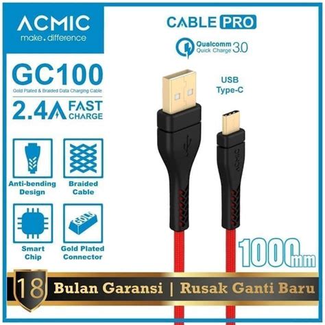 Jual Acmic GC100 Kabel Data Type C 100cm Fast Charging Cable Indonesia