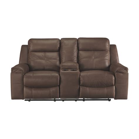 Ashley Signature Design Jesolo Reclining Fabric Loveseat With Console In Coffee