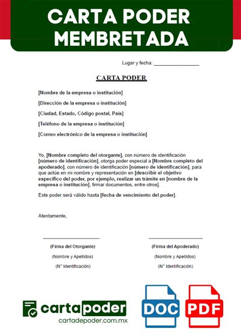 ᐅ Carta Poder Membretada » (Modelos y Ejemplos 2025) ️