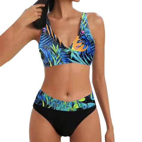 Zhaghmin Women Floral Printed Bikini Set Two Piece V Neck Push Up