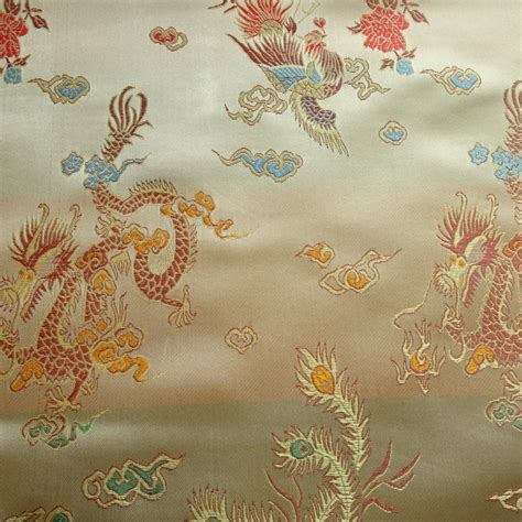 Oriental Fabric Chinese Brocade Oriental Dragon 100cm36 Wide Gold