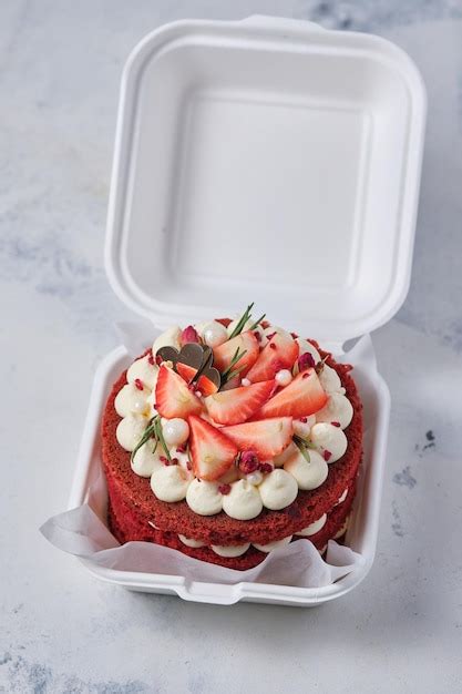 Premium Photo Small Red Velvet Bento Cake Strawberry Cake For Your