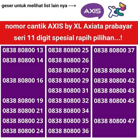 Jual Nomer Cantik Axis By Xl Axiata Spesial Digit Nomor Kartu