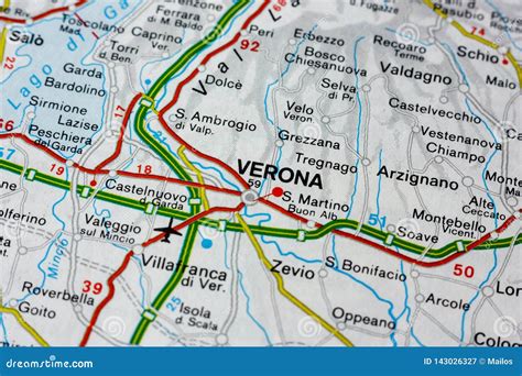 Geographic Map Of European Country Italy With Verona City Stock Image