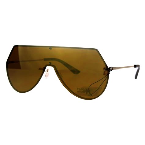 Racer Rimless Shield Oversize Futurism Robotic Metal Sunglasses Ebay