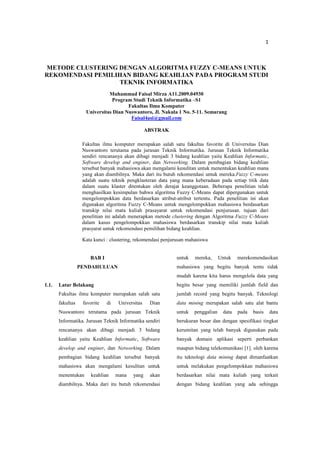 Jurnal Metode Clustering Dengan Algoritma Fuzzy C Means Untuk