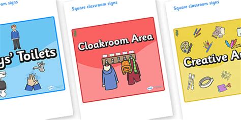 FREE Hawthorn Themed Editable Square Classroom Area Signs Colourful