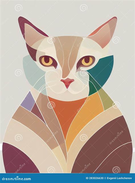 Abstract Cat Portrait In Pastel Colors Geometric Multicolor Cat Head