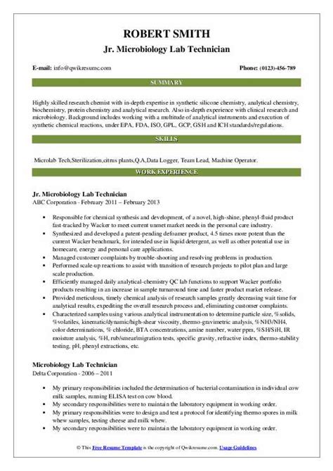 Microbiology Lab Technician Resume Samples Qwikresume