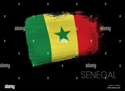 Grunge Brush Stroke With Senegal National Flag Watercolor Painting